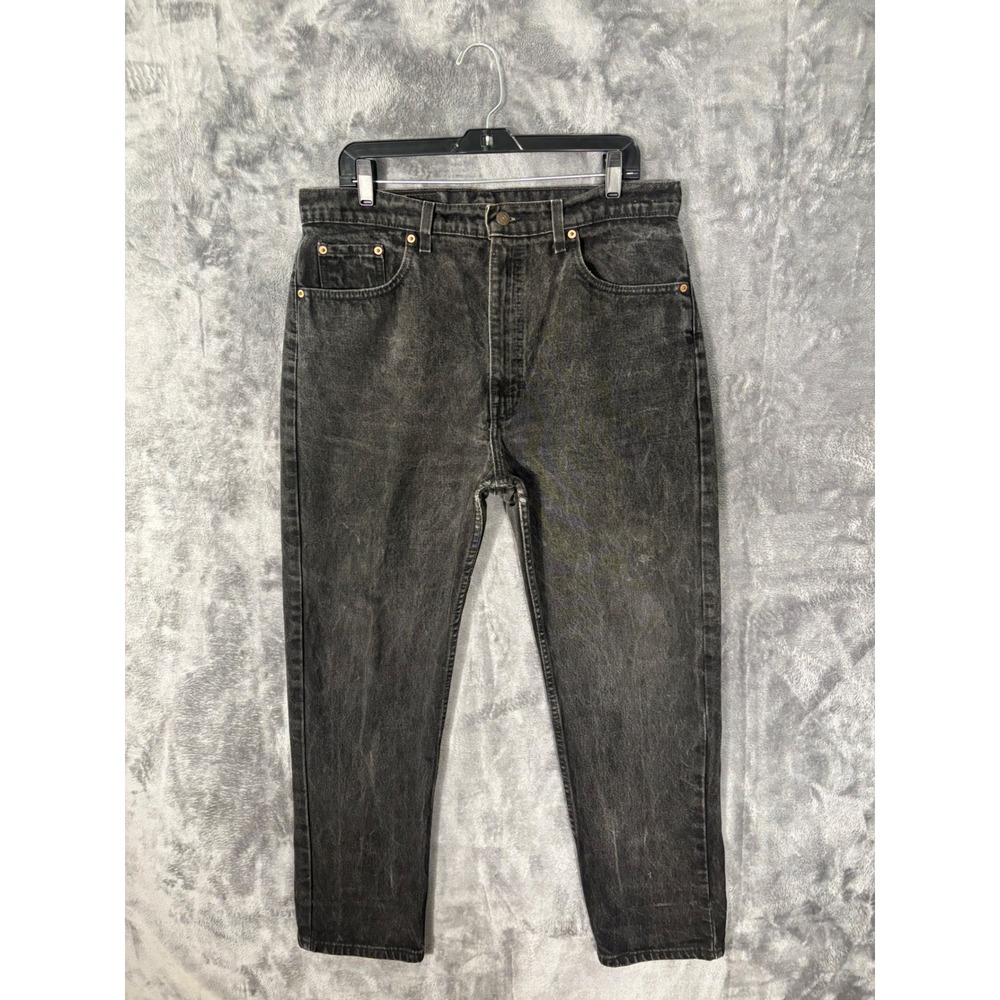Levis 505 Regular Fit Black Acid Wash Denim Jeans Mens 36x30 Straight Leg
